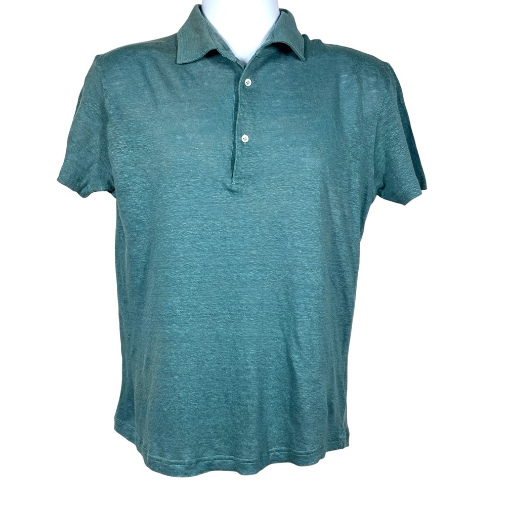 Luca Faloni 100% Linen Knit Polo Shirt Mens L Teal Green Short Sleeve Italy Lux